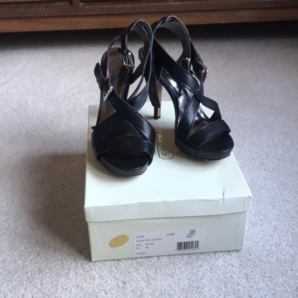 Coach Aleah Vegan Black Leather Heels Sandals